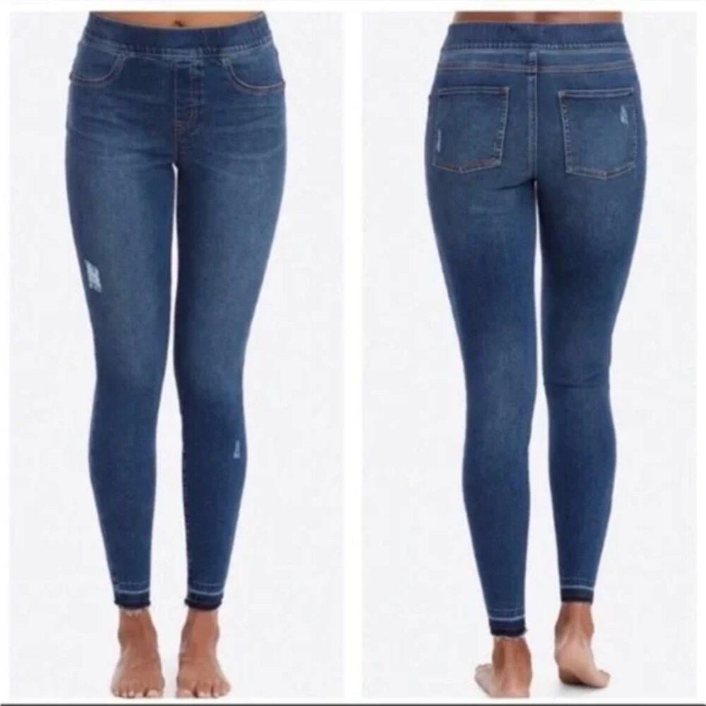 SPANX High Waisted Lightly Distressed Skinny Jeans - Size Medium - Picture 1 of 6